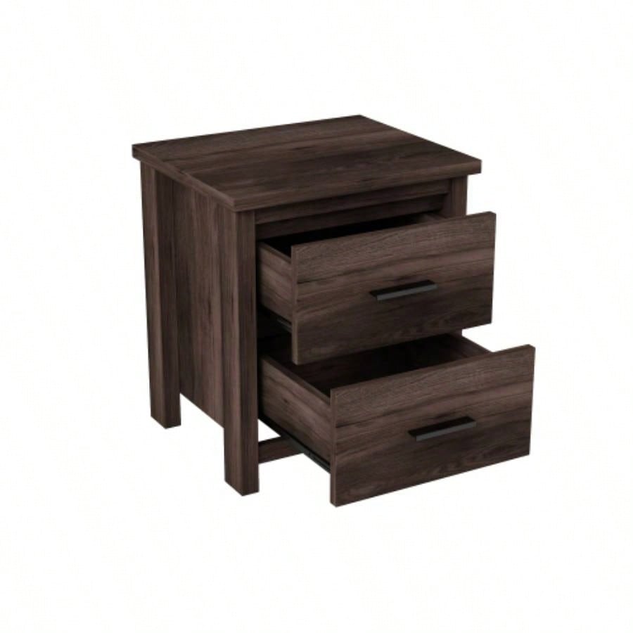 Vintage Two Drawer Nightstand, Simple and Generous Storage Space, Dark Walnut