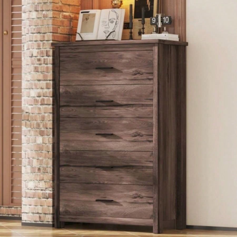 Vintage Two Drawer Nightstand, Simple and Generous Storage Space, Dark Walnut