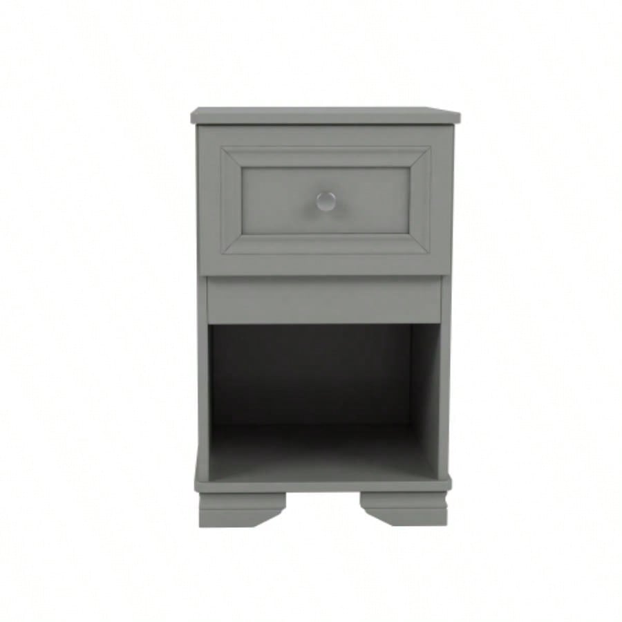 Elegant Design Nightstand with Drawer and Open Shelf Bedroom, Retro Style Bedside Table with Classic Design and Metal Handle, Gray