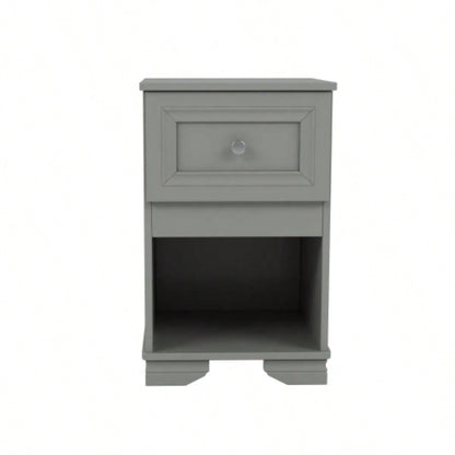Elegant Design Nightstand with Drawer and Open Shelf Bedroom, Retro Style Bedside Table with Classic Design and Metal Handle, Gray