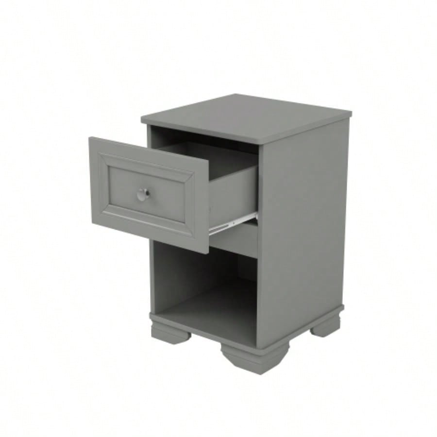 Elegant Design Nightstand with Drawer and Open Shelf Bedroom, Retro Style Bedside Table with Classic Design and Metal Handle, Gray