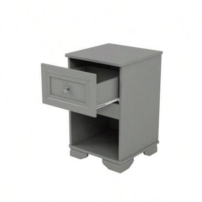 Elegant Design Nightstand with Drawer and Open Shelf Bedroom, Retro Style Bedside Table with Classic Design and Metal Handle, Gray