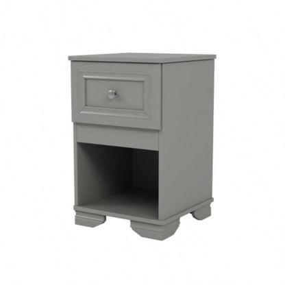 Elegant Design Nightstand with Drawer and Open Shelf Bedroom, Retro Style Bedside Table with Classic Design and Metal Handle, Gray