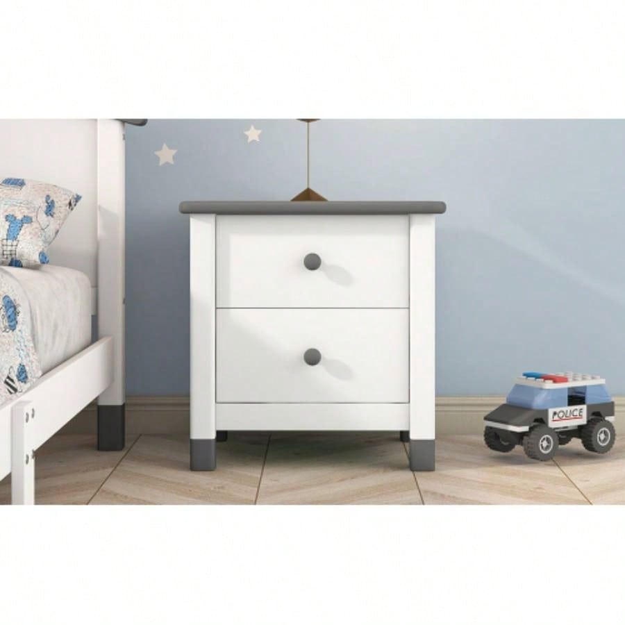 Wooden Nightstand with Two Drawers Kids, End Table Bedroom, White+GrayOld SKU: WF297965AAK