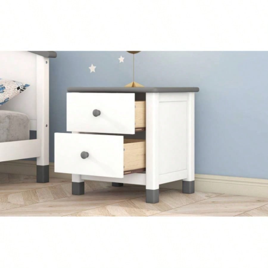 Wooden Nightstand with Two Drawers Kids, End Table Bedroom, White+GrayOld SKU: WF297965AAK