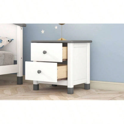 Wooden Nightstand with Two Drawers Kids, End Table Bedroom, White+GrayOld SKU: WF297965AAK