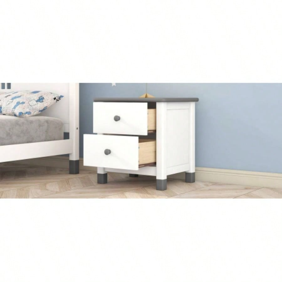 Wooden Nightstand with Two Drawers Kids, End Table Bedroom, White+GrayOld SKU: WF297965AAK