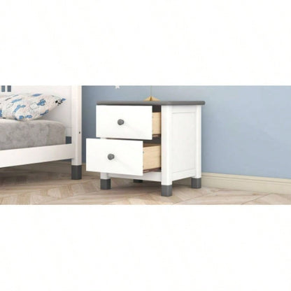 Wooden Nightstand with Two Drawers Kids, End Table Bedroom, White+GrayOld SKU: WF297965AAK