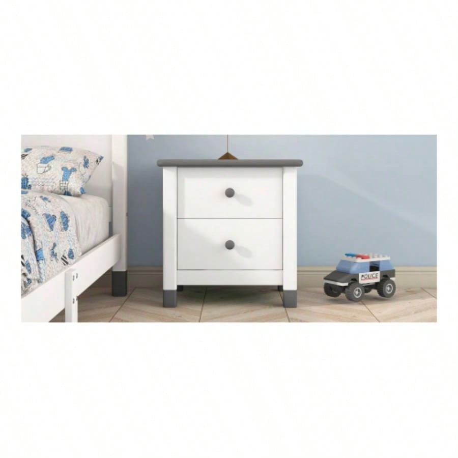 Wooden Nightstand with Two Drawers Kids, End Table Bedroom, White+GrayOld SKU: WF297965AAK