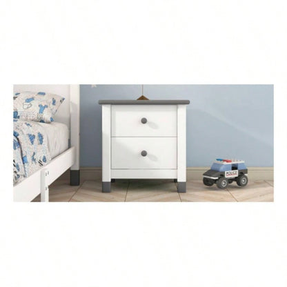 Wooden Nightstand with Two Drawers Kids, End Table Bedroom, White+GrayOld SKU: WF297965AAK
