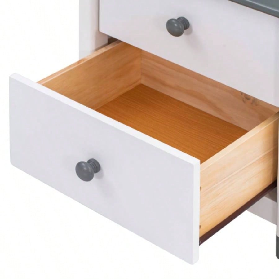 Wooden Nightstand with Two Drawers Kids, End Table Bedroom, White+GrayOld SKU: WF297965AAK