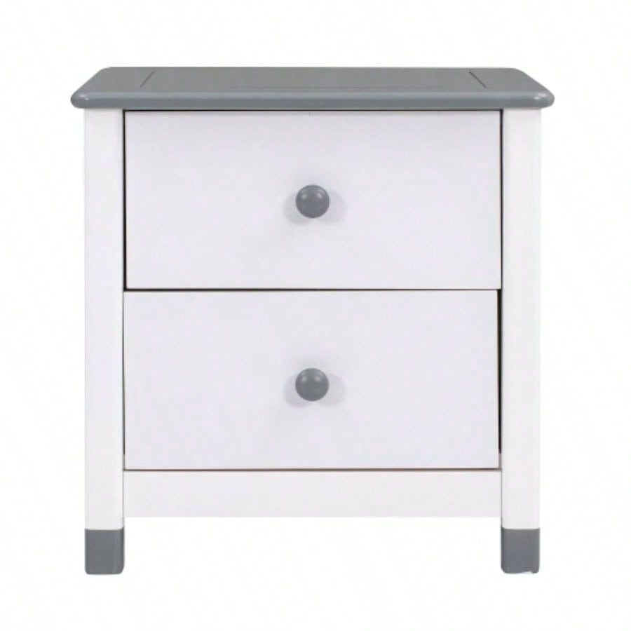 Wooden Nightstand with Two Drawers Kids, End Table Bedroom, White+GrayOld SKU: WF297965AAK