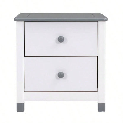 Wooden Nightstand with Two Drawers Kids, End Table Bedroom, White+GrayOld SKU: WF297965AAK