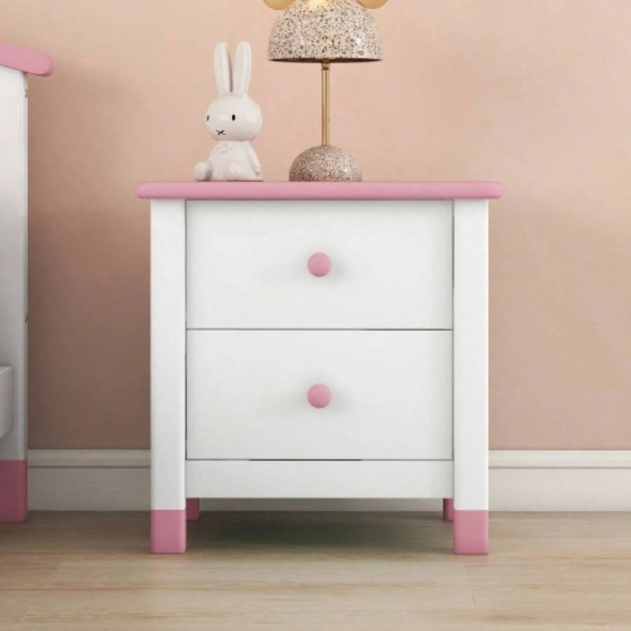 Wooden Nightstand with Two Drawers Kids, End Table Bedroom, White+GrayOld SKU: WF297965AAK