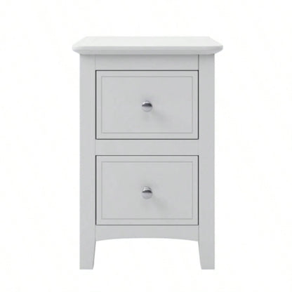 2 Drawers Solid Wood Nightstand End Table in White