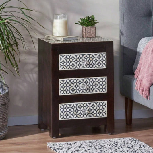 WOODEN 3 DRAWER BONE FITTED NIGHTSTAND