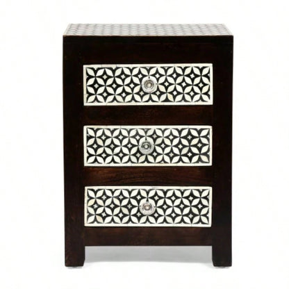 WOODEN 3 DRAWER BONE FITTED NIGHTSTAND