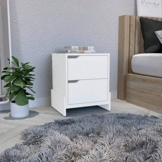Nightstand with 2 - Drawers, End Table with Sturdy Base, White