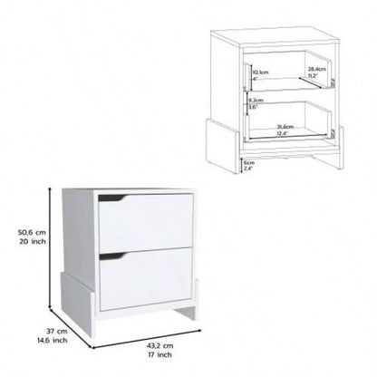 Nightstand with 2 - Drawers, End Table with Sturdy Base, White