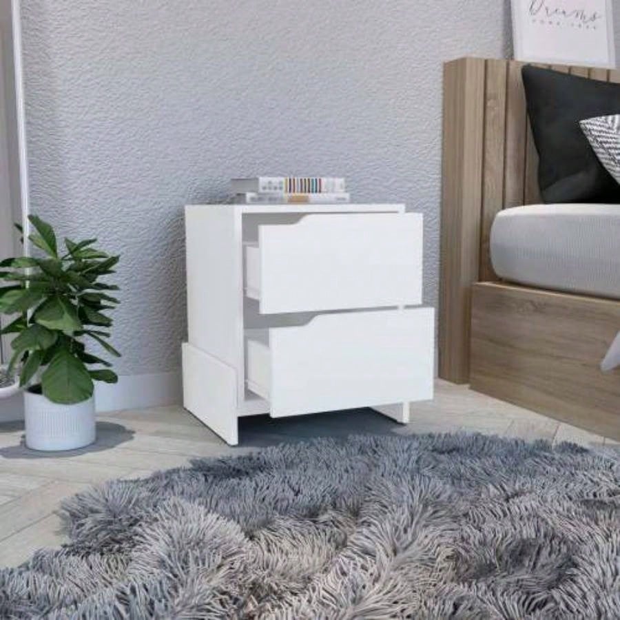 Nightstand with 2 - Drawers, End Table with Sturdy Base, White