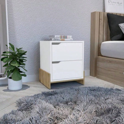 Nightstand with 2 - Drawers, End Table with Sturdy Base, White