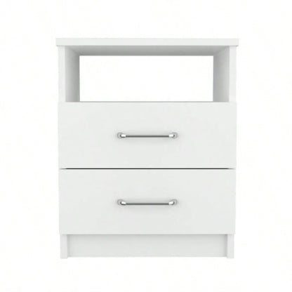 Nightstand 20H, Two Drawers, Open Shelf, Superior Top, White