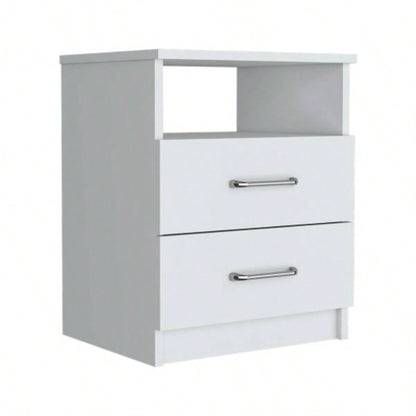 Nightstand 20H, Two Drawers, Open Shelf, Superior Top, White