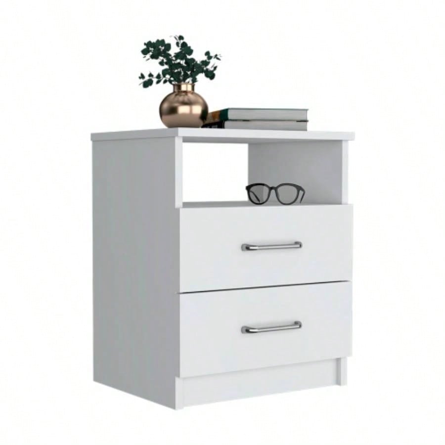 Nightstand 20H, Two Drawers, Open Shelf, Superior Top, White