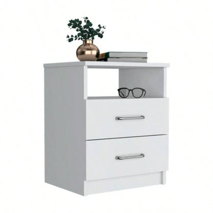 Nightstand 20H, Two Drawers, Open Shelf, Superior Top, White