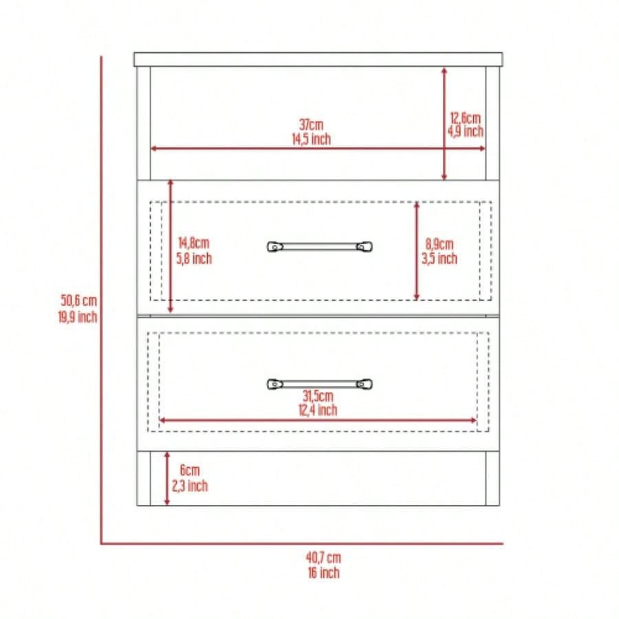 Nightstand 20H, Two Drawers, Open Shelf, Superior Top, White