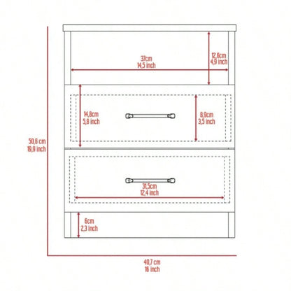 Nightstand 20H, Two Drawers, Open Shelf, Superior Top, White