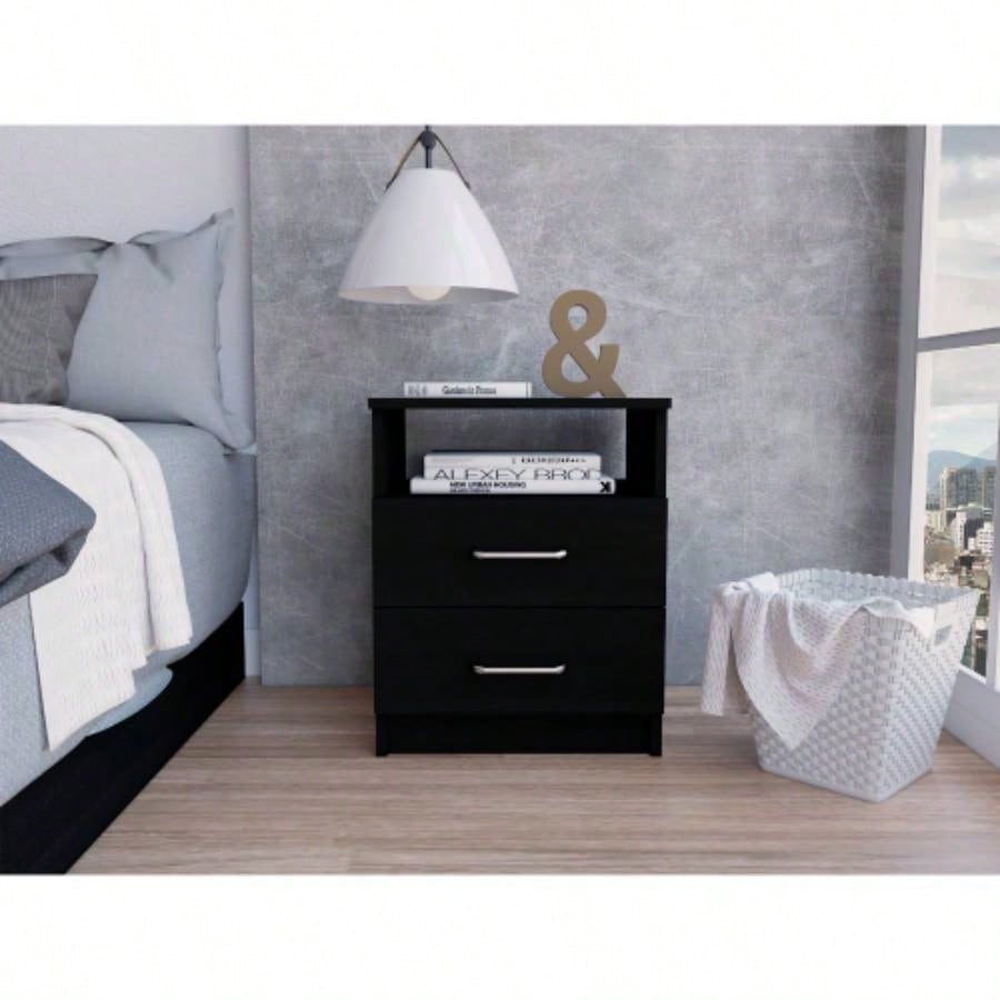 Nightstand 20H, Two Drawers, Open Shelf, Superior Top, White