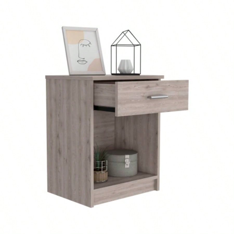 Nightstand 21H, One Drawer, Low Shelf, Superior Top, Light Gray
