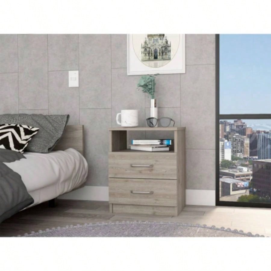 Nightstand 20H, Two Drawers, Open Shelf, Superior Top, White