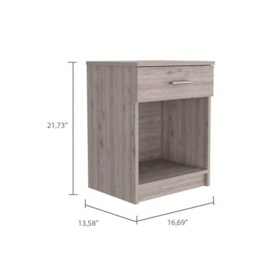 Nightstand 21H, One Drawer, Low Shelf, Superior Top, Light Gray