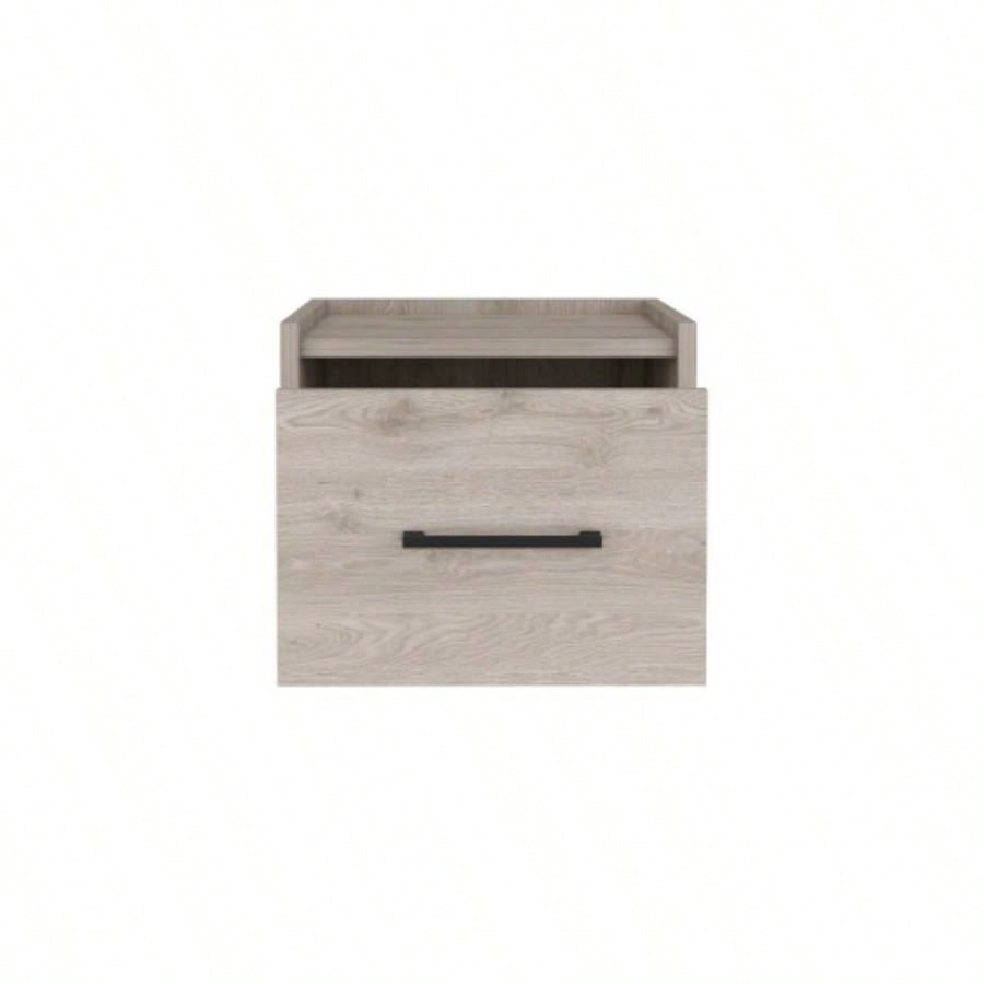 Floating Nightstand, Space - Saving Design with Handy Drawer and Surface, Light Gray
