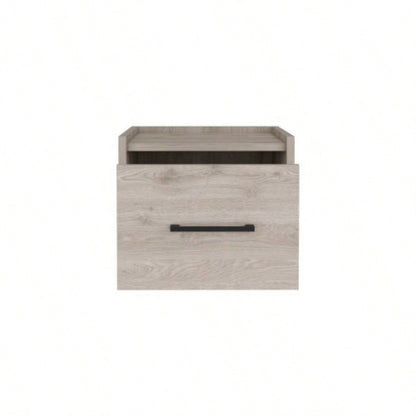 Floating Nightstand, Space - Saving Design with Handy Drawer and Surface, Light Gray