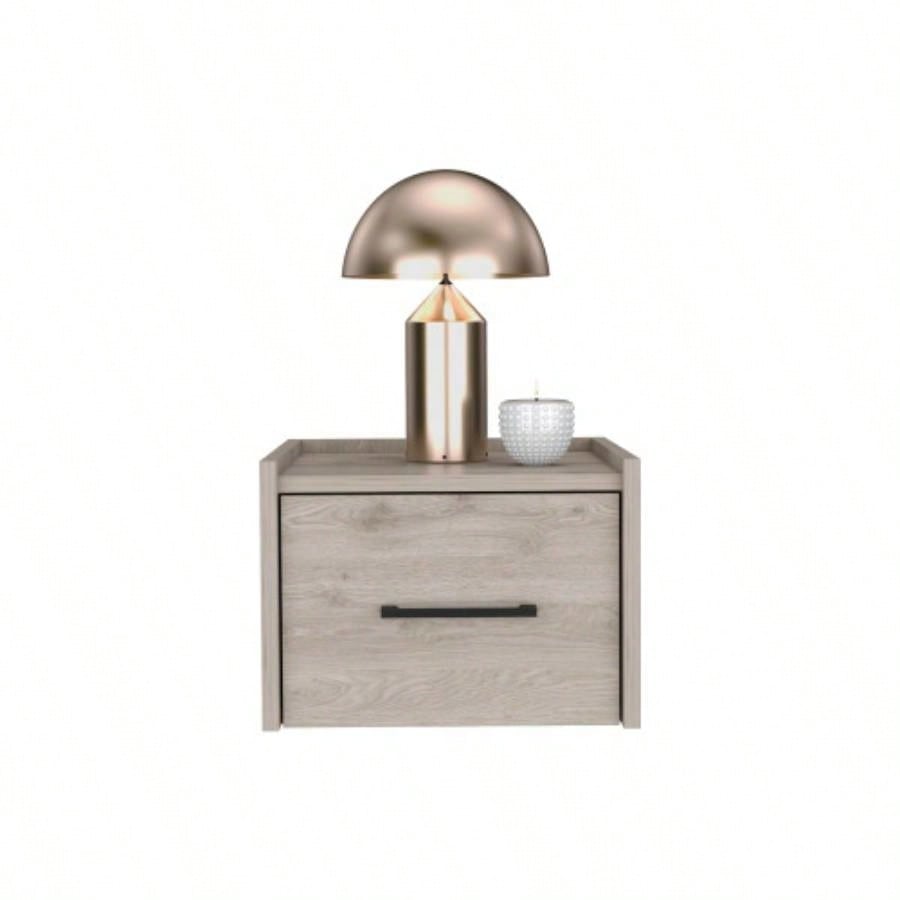 Floating Nightstand, Space - Saving Design with Handy Drawer and Surface, Light Gray