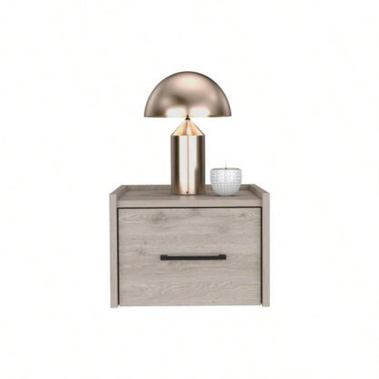 Floating Nightstand, Space - Saving Design with Handy Drawer and Surface, Light Gray