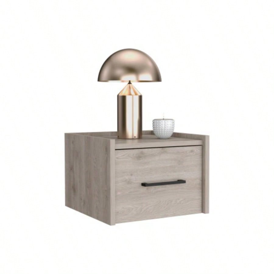 Floating Nightstand, Space - Saving Design with Handy Drawer and Surface, Light Gray