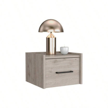 Floating Nightstand, Space - Saving Design with Handy Drawer and Surface, Light Gray