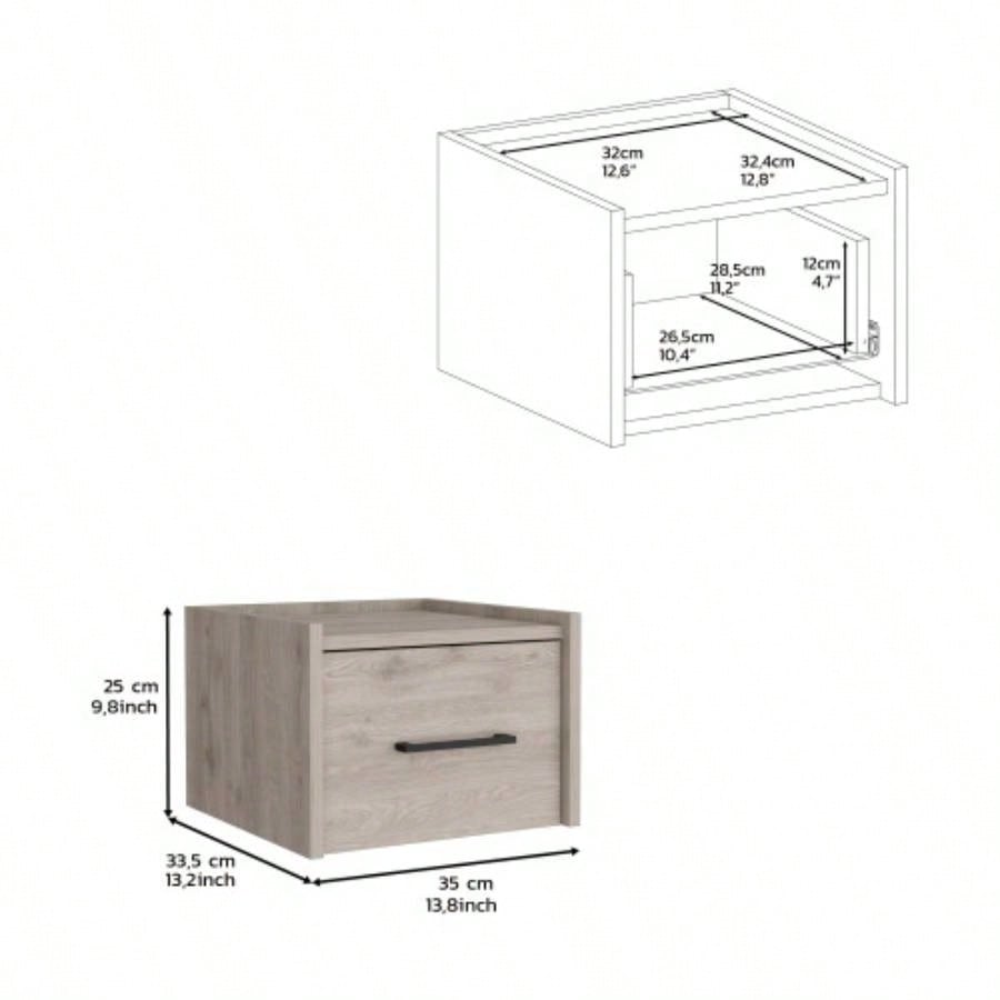 Floating Nightstand, Space - Saving Design with Handy Drawer and Surface, Light Gray