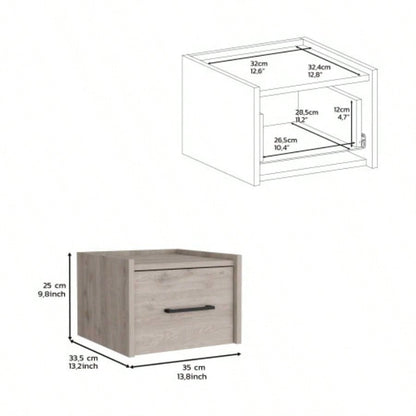 Floating Nightstand, Space - Saving Design with Handy Drawer and Surface, Light Gray