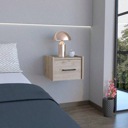 Floating Nightstand, Space - Saving Design with Handy Drawer and Surface, Light Gray