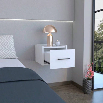 Floating Nightstand, Space - Saving Design with Handy Drawer and Surface, Light Gray