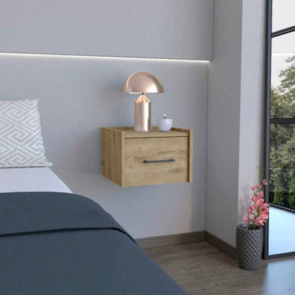 Floating Nightstand, Space - Saving Design with Handy Drawer and Surface, Light Gray