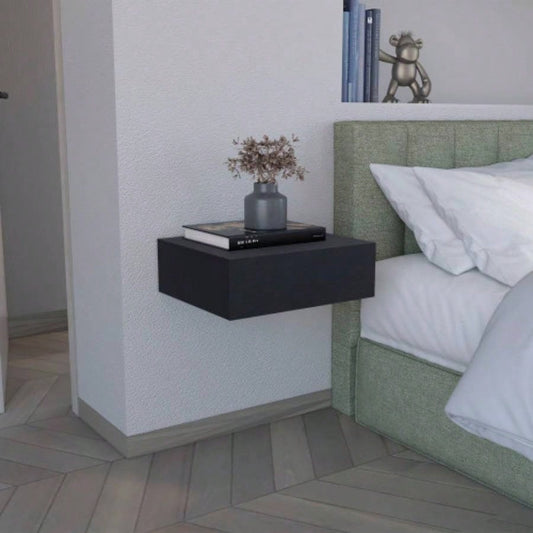 Floating Nightstand 5H, Modern Wall - Mounted Bedside Shelf with Drawer, Black