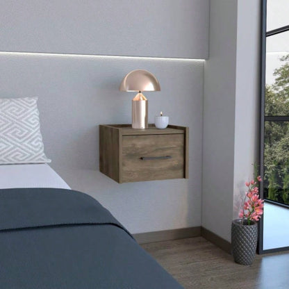 Floating Nightstand, Space - Saving Design with Handy Drawer and Surface, Light Gray