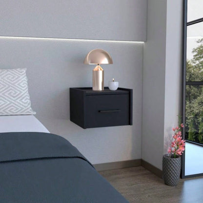 Floating Nightstand, Space - Saving Design with Handy Drawer and Surface, Light Gray