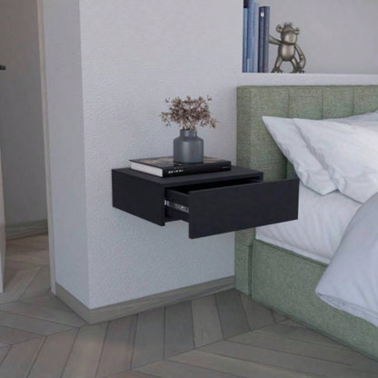 Floating Nightstand 5H, Modern Wall - Mounted Bedside Shelf with Drawer, Black
